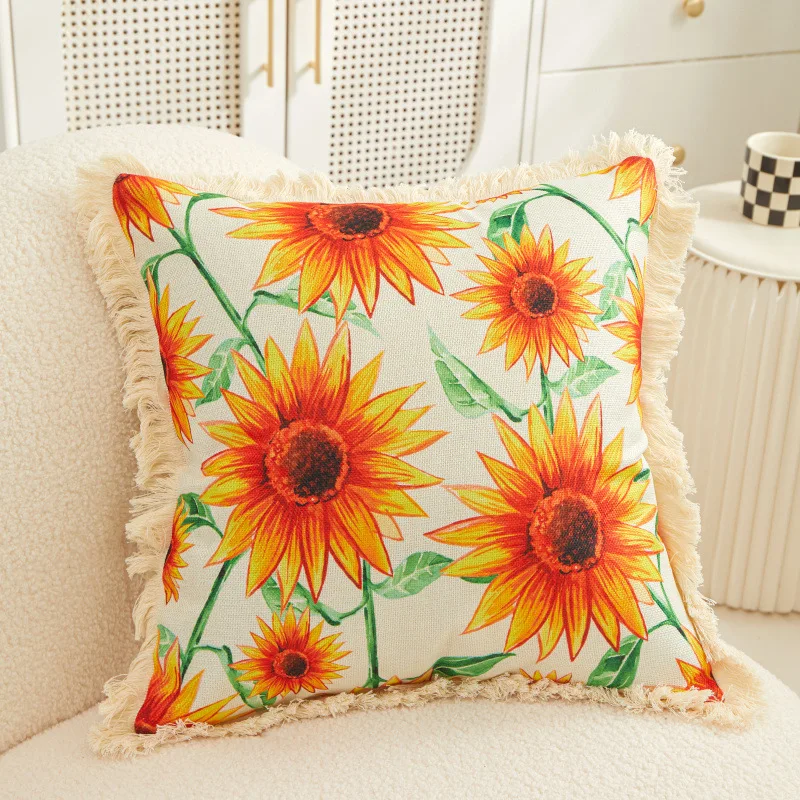 Linen Digital Printed Fringe Style Sleeping Pillow Soft Cozy Backrest Cushion for All Seasons Sofa Decoration for Hotel Office