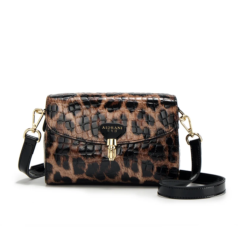 Aidrani New leopard print single shoulder crossbody women\'s bag, a small square bag made of high-quality cowhide