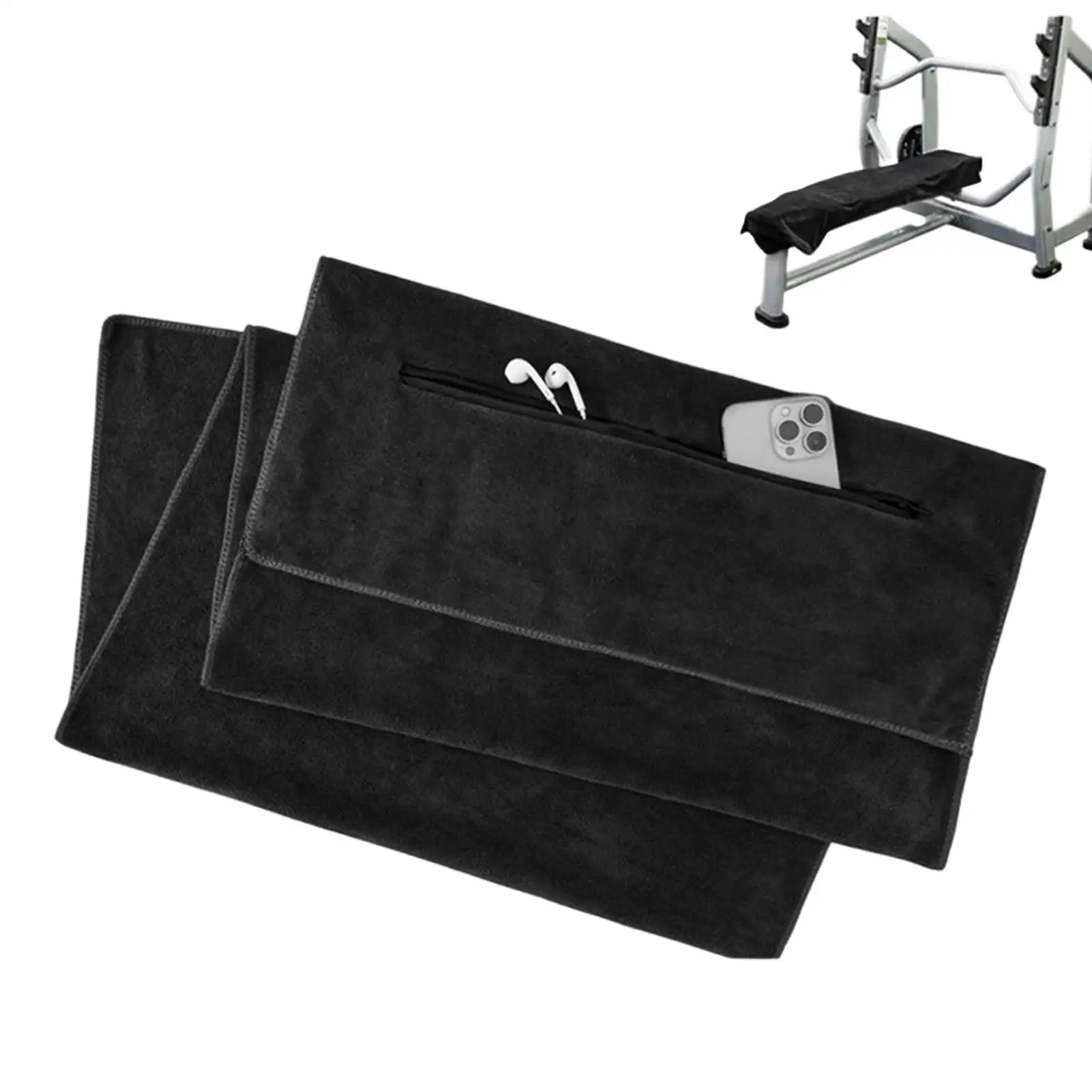 Gym Towel Microfiber Absorbing Microfiber Fitness Towel Quick Dry Cloth With Zipper Pocket For Training Runing Bench Cover