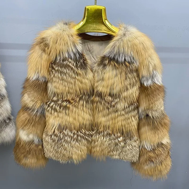 

Winter Short Style Knitted Real Red Fox Fur Jacket White Duck Down Padding Thick Warm Real Fur Coat Women Outerwear GL6263