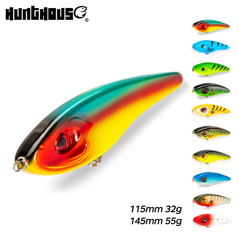 

Hunthouse Jerkbait Hard Lure Slow Sinking VIB Musky Buster Bait 115mm/32g 145mm/55g Saltwater Fishing Tackle for Musky Pike