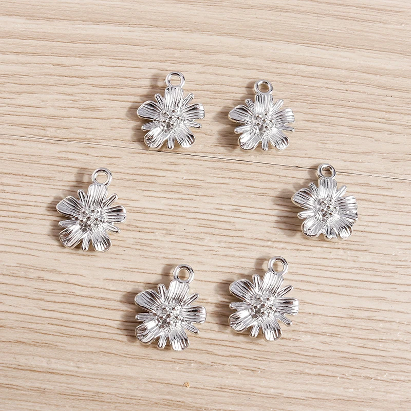 20 Stück 14x17mm Niedliche Legierungs-Blumenanhänger für Ohrringe, Halsketten, Armbänder, DIY Handgemachtes Kunsthandwerk, Schmuckherstellungszubehör – Detail 5