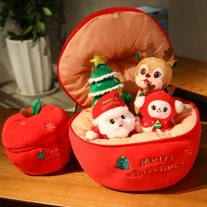 Juguete de peluche de la serie navideña 5 en 1, árbol kawaii, Rudolph, snownman en una manzana, muñeca linda, decoración del hogar, regalos encantadores para niños