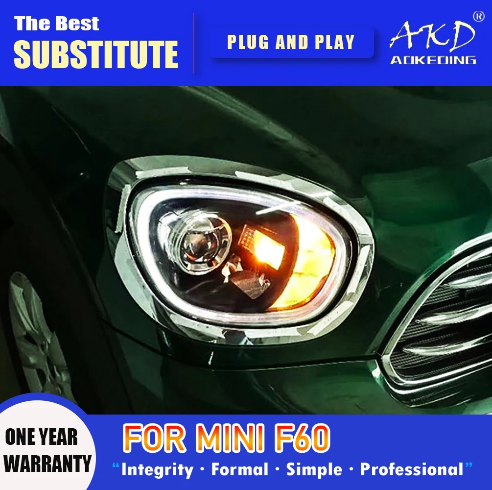 AKD Head Lamp for MINI Countryman F60 LED Headlight 2017-2021 Headlights F60 DRL Turn Signal High Beam Angel Eye Projector Lens