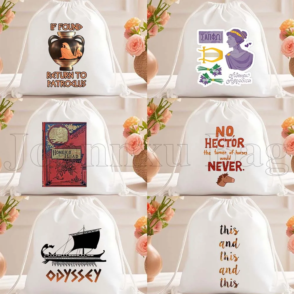 

Хлопковые мешки-рюкзаки на завязках с изображением Ахилла и Патроклуса из греческой мифологии (Илиада)
