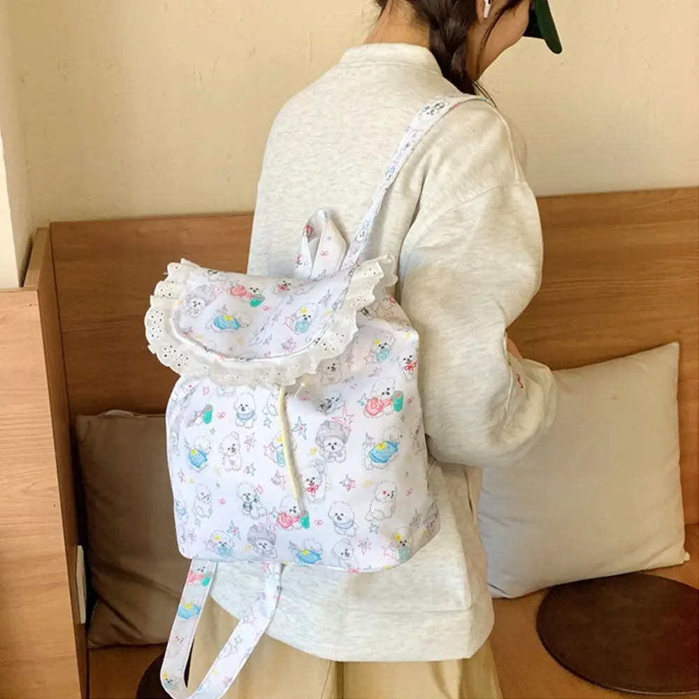 

Корейский рюкзак Kawaii с оборками, милый уличный рюкзак на шнурке, повседневный милый дорожный школьный рюкзак для девочек