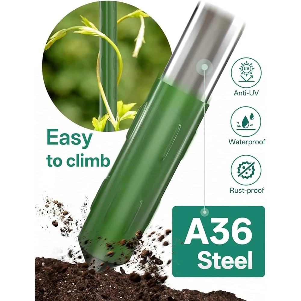 30 Pack 17 Inch Garden Stakes Plant Support with Clips and Connectors Tomato Trellis Modular Design Weather Resistant Grooved