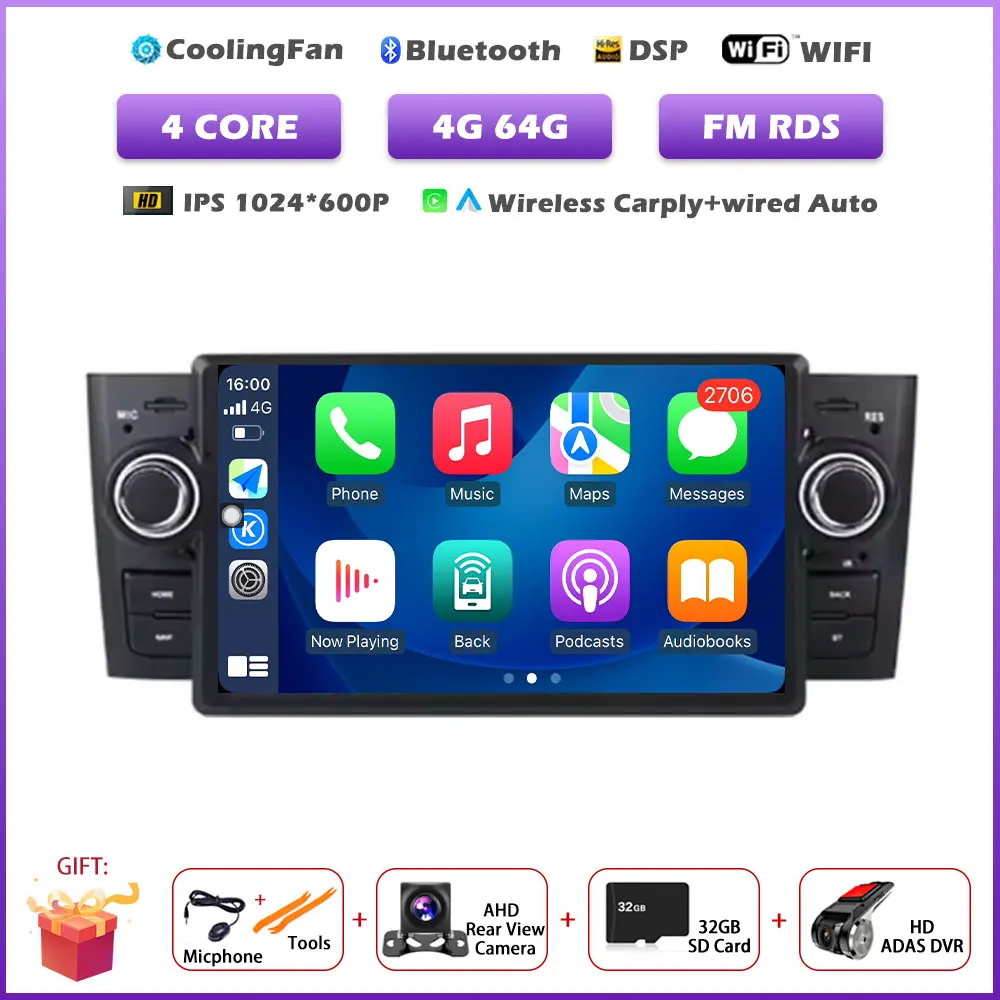 Voor Fiat Grande Punto Linea 2007-2012 7 inch Android 16 Auto Multimedia Speler GPS Carplay Autoradio Stereo Video Audio Head Unit