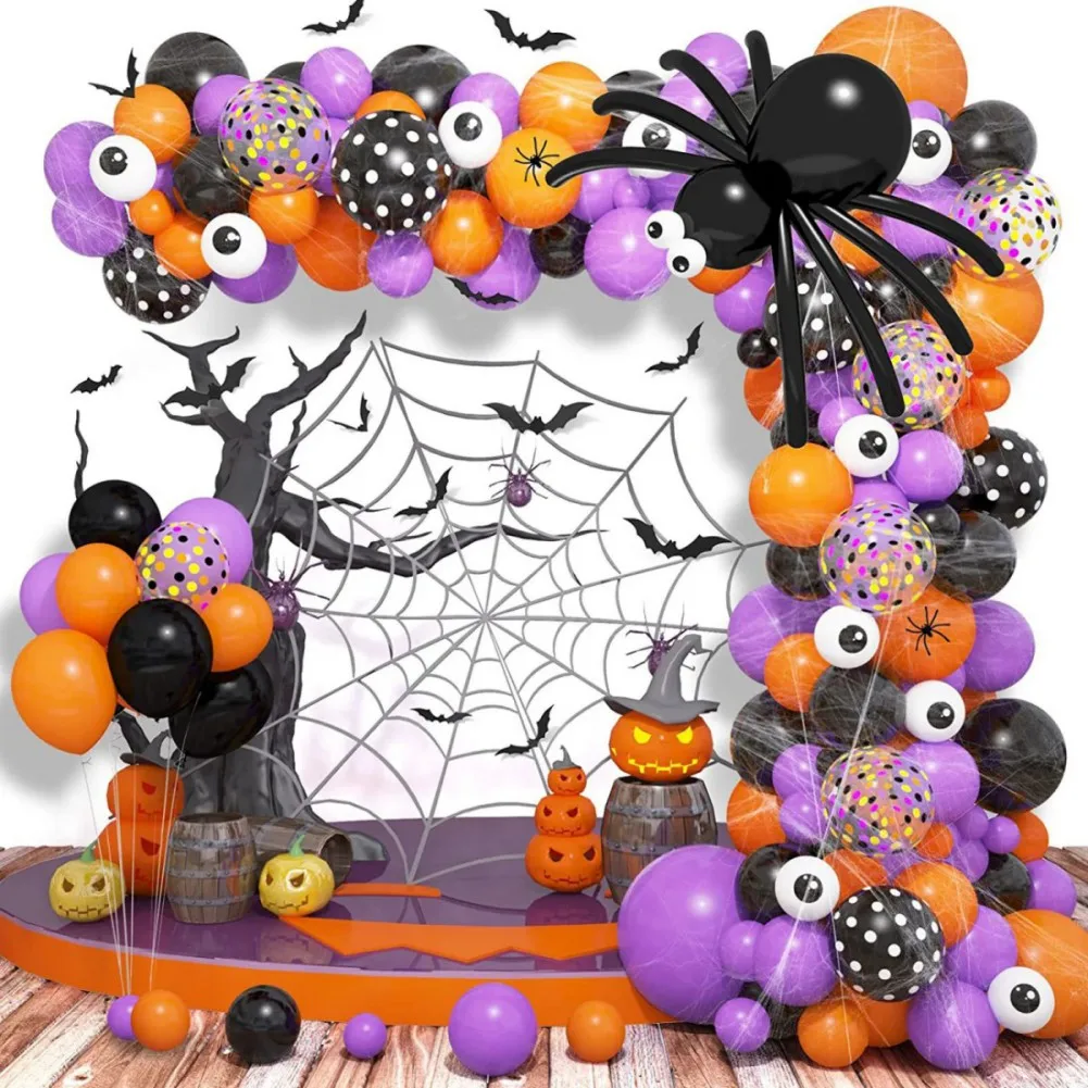 153PCS Halloween Balloon Wreath Set Colorful Latex Long Balloon Question Horror Party Supplies Halloween Decorative Balloon