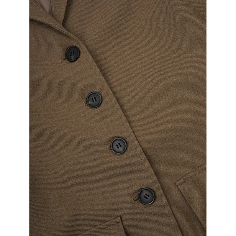 KWTX 2025 ฤดูใบไม้ผลิฤดูร้อนสีน้ําตาล Blazer ผู้หญิง VINTAGE Slim SINGLE Breasted Belted JACKET กระเป๋า Elegant Office ชุดลําลอง