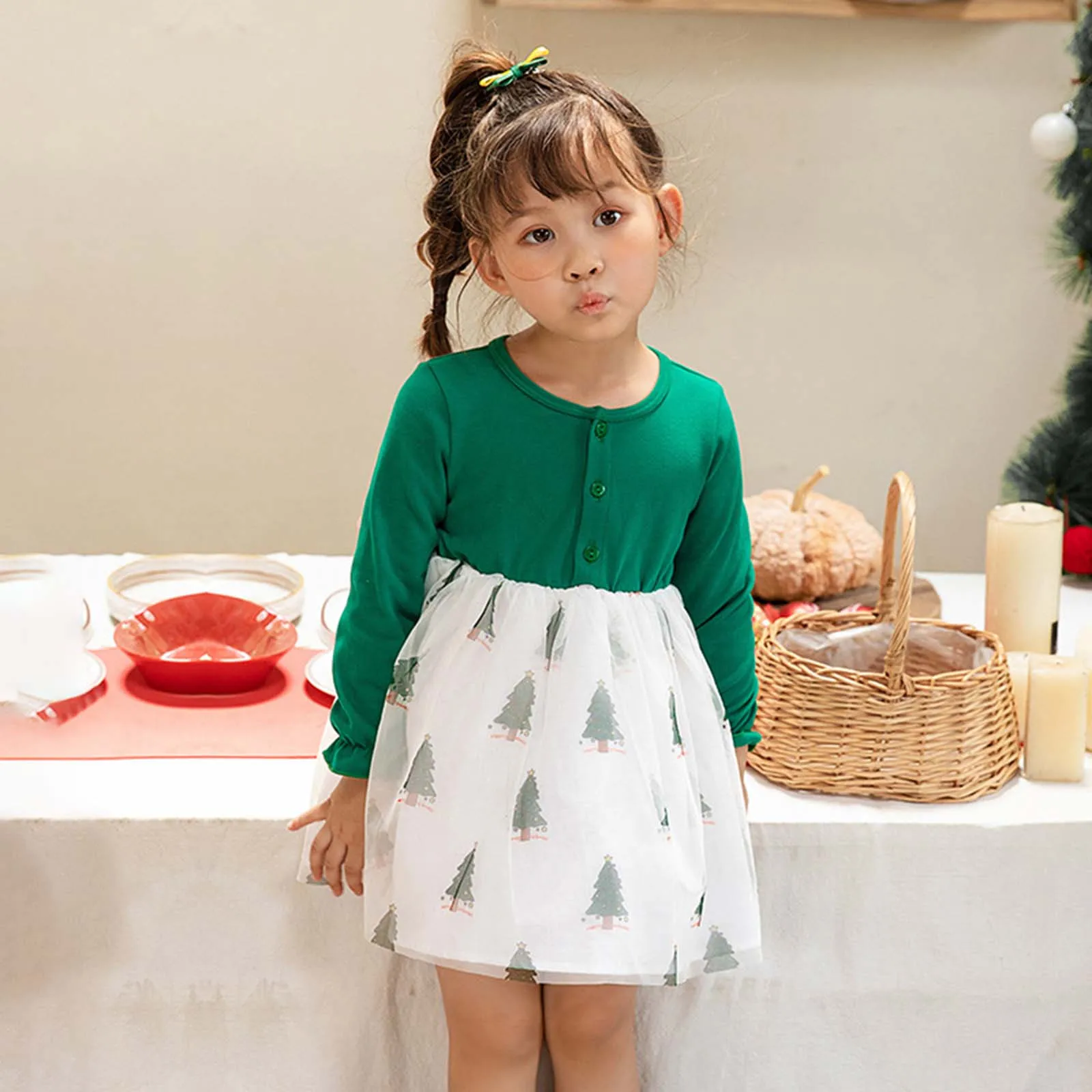 Kids Baby Girls Christmas Tutu Dress Gowns Costume 1-7Years Toddler Xmas Long Sleeve Party Tulle Dresses Clothing Comfortable