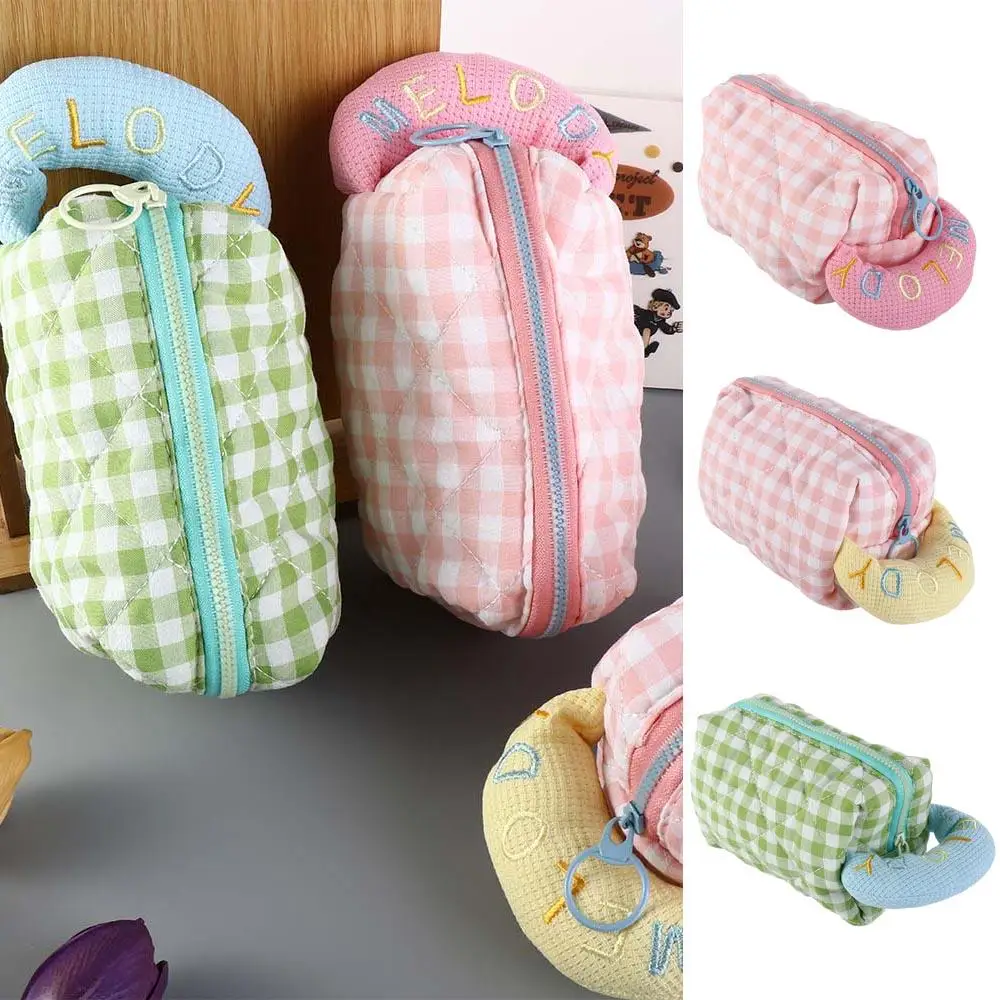 Geruite Cosmetica Opbergtas Met Rits Multifunctionele Stoffen Potlooddoos Gewatteerde Make-Up Organizer Tas Met Rits