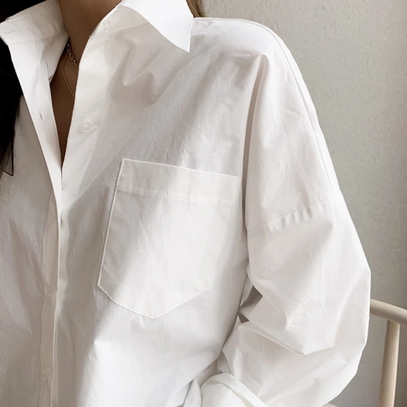 White Cotton Women Shirt 2024 Vintage Long Sleeve Tops Casual Turn-down Collar Loose Blouses 11456