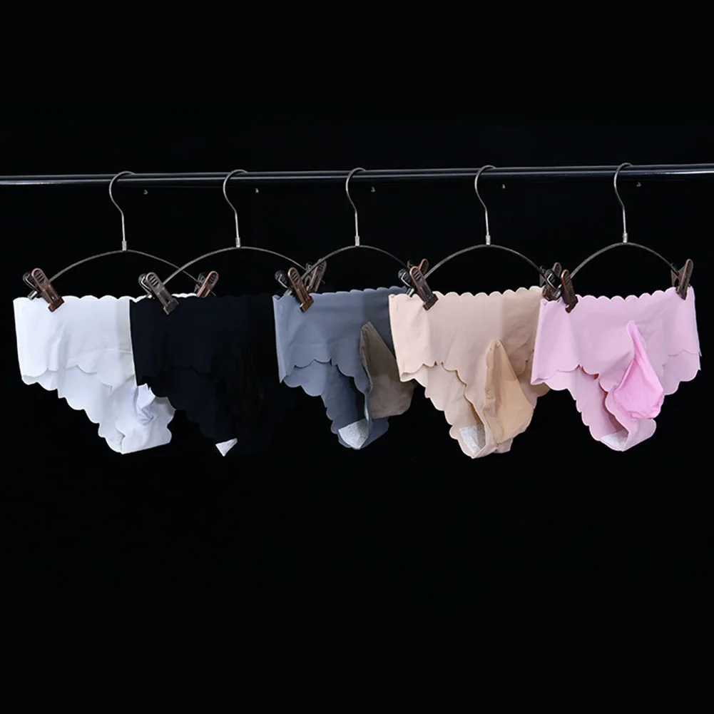 

Мужское бесшовное нижнее белье Sissy, гладкие полые трусики для отдыха, короткие мягкие дышащие трусы с волнистыми краями, дышащие трусы с мячом