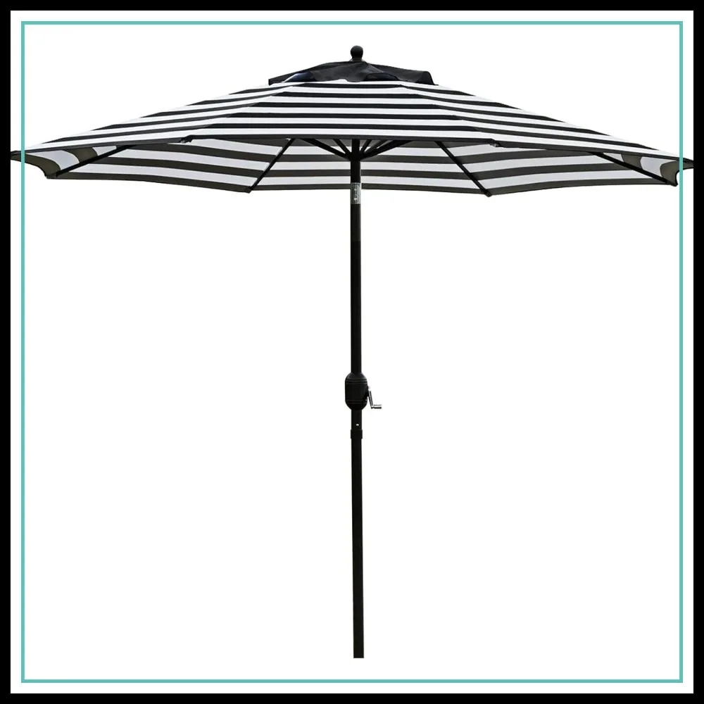 

9FT Patio Umbrella Outdoor Table Umbrella with 8 Sturdy Ribs, Waterproof, Crank and Tilt, Black and White