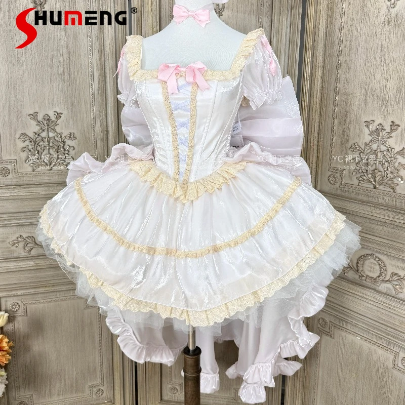 

Summer Elegant Sweet Lolita Corset Dress Oversized Back Bow Puff Sleeves Ruffle Hem Ball Gown Vestidos Y2k Chic Design Dresses