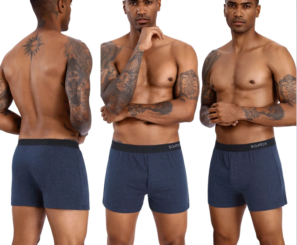 3 Stück Front-Open Unterwäsche für Männer, Reflektierende Baumwoll-Boxershorts, Sexy Männer-Slips, Lose Unterhosen, Herren-Boxershorts, Strand-Shorts – Detail 9