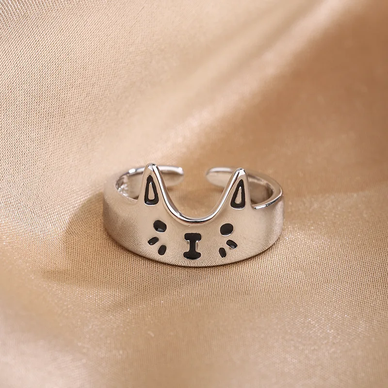 925 Sterling Silver Cat Anéis Ajustáveis para Mulheres, Jóias De Luxo Femininas, Anéis De Casamento