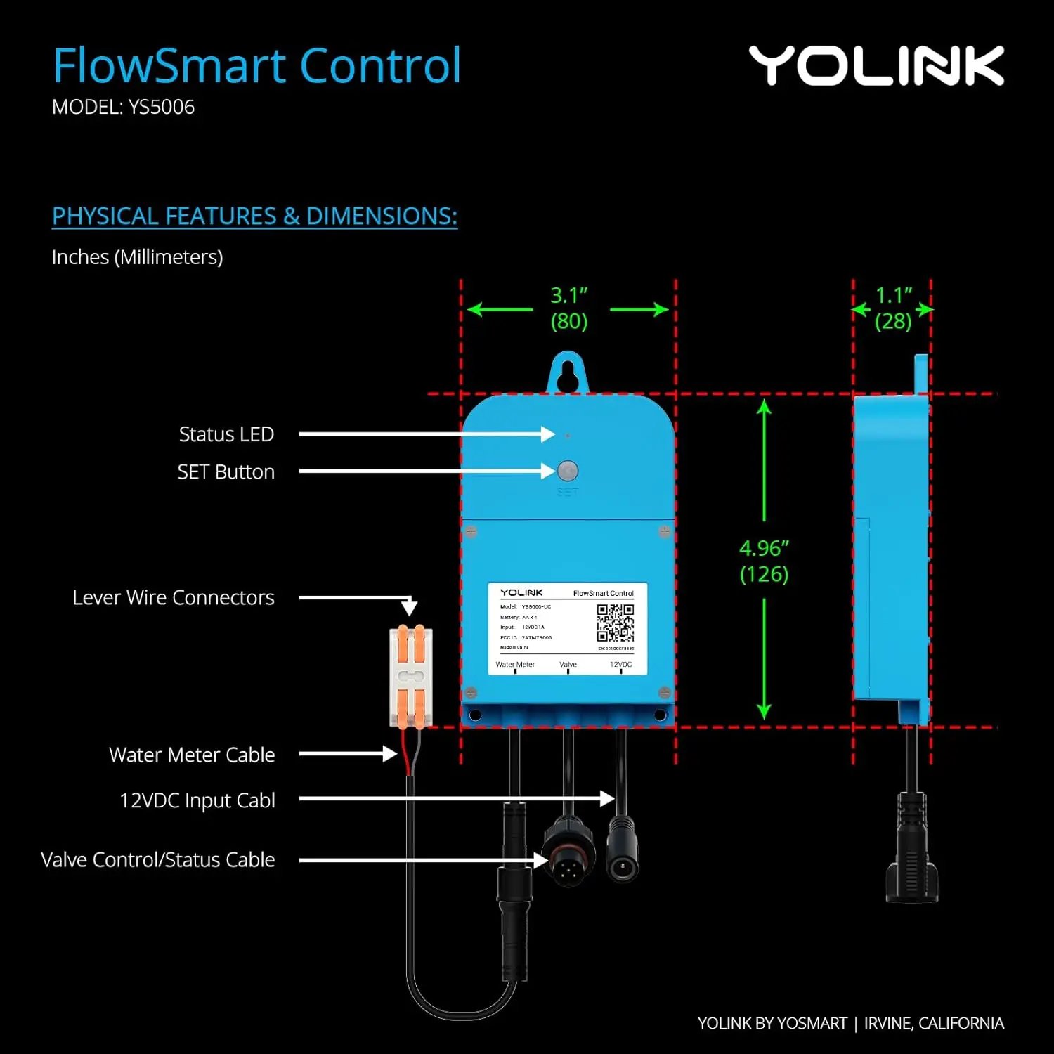 YoLink FlowSmart Control، مراقبة استخدام المياه وكاشف التسرب: عداد المياه المنزلي الذكي المتقدم وصمام الإغلاق الآلي، 0.75