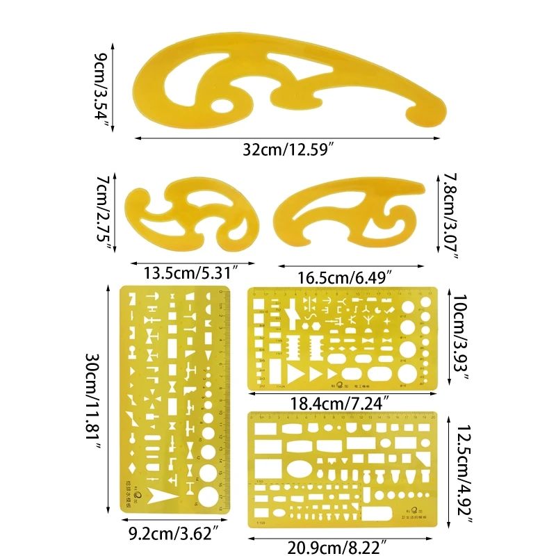 Geometric Drawing Template Drafting Stencil Measuring Tool Plastic Ruler for Architecture Office Study Design Building