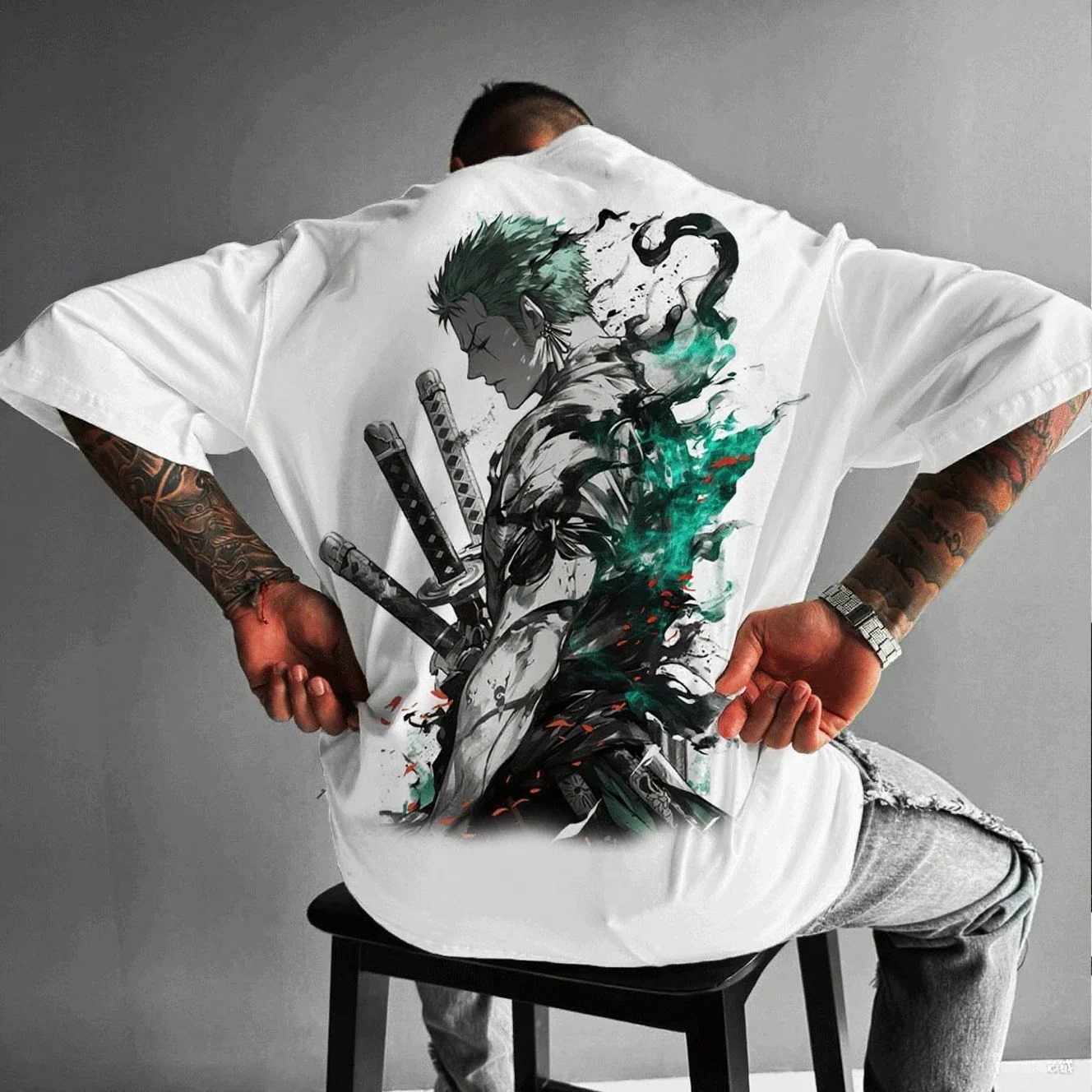 قطعة واحدة زورو أنيمي الرجال تي شيرتات قصيرة الاكمام جديد الصيف القطن الشارع الشهير رداء علوي غير رسمي الجرافيك المحملة المتضخم Y2k الملابس للجنسين #2