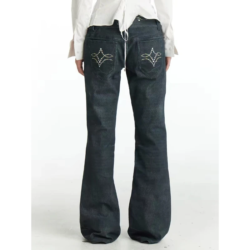 Deeptown Y2k Vintage Flared Jeans Women Printed Harajuku Japanese Retro Aesthetic Denim Pants Grunge Punk Jeans Gyaru Streetwear