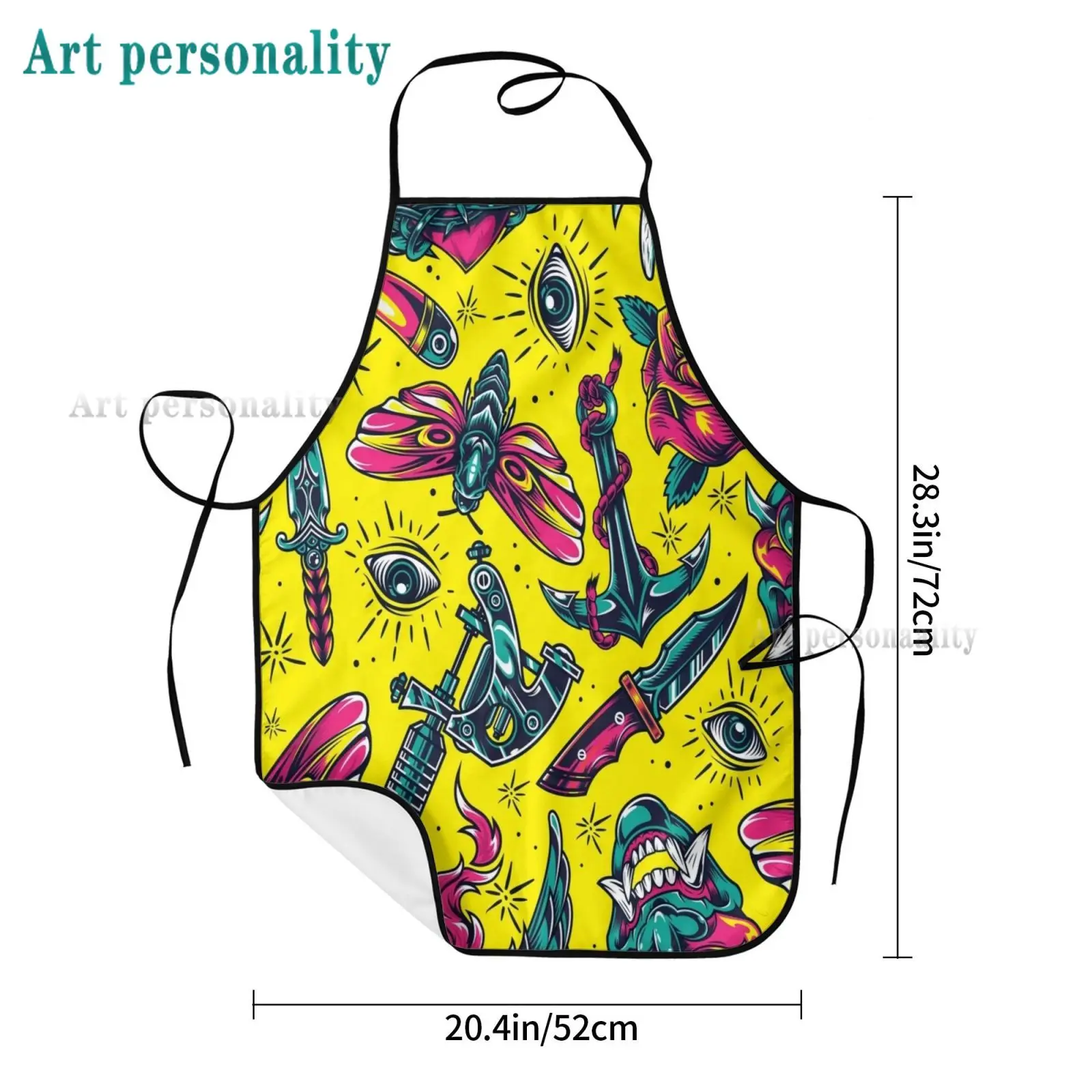 Tattoo Apron a Skull Tribal Floral Like Designs Sexy Aprons Unisex Adult Apron Kitchen Bib with Adjustable Neck for Cooking