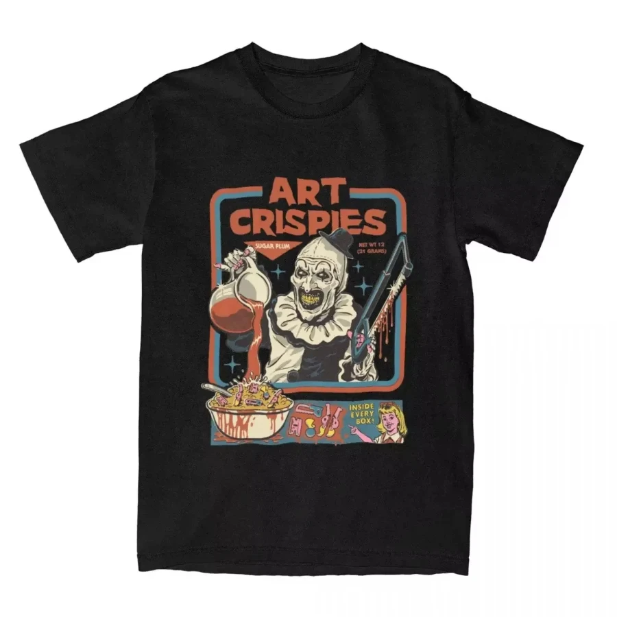 Art Crispies Terrifier Clown Shirt Apparel Men Women's Pure Fashion Retro Horror Shirt Clothes Graphic Printing Crew Neck Tees