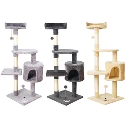 Cat Climbing Frame Wooden Soft Plush Fabric Cat Tree House 4 Tier Tower Apartment Sisal Jumping Platform Fun Kitten Toys