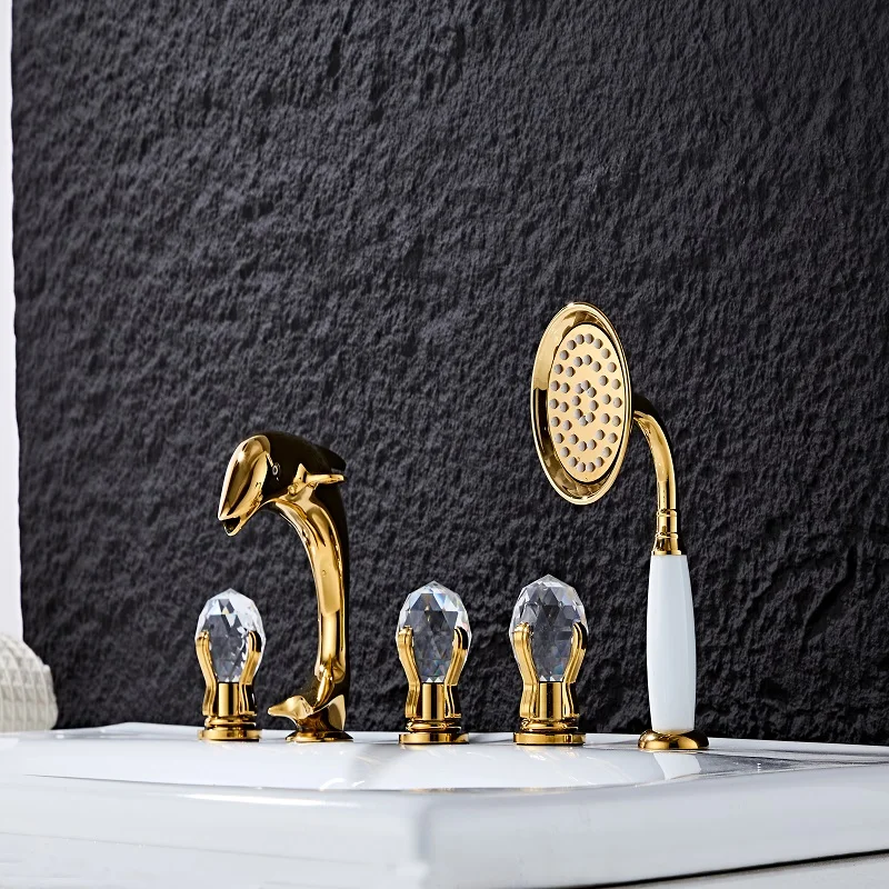 BECOLA Luxurious golden dolphin shape gold bathroom faucet set shines in bathroom style