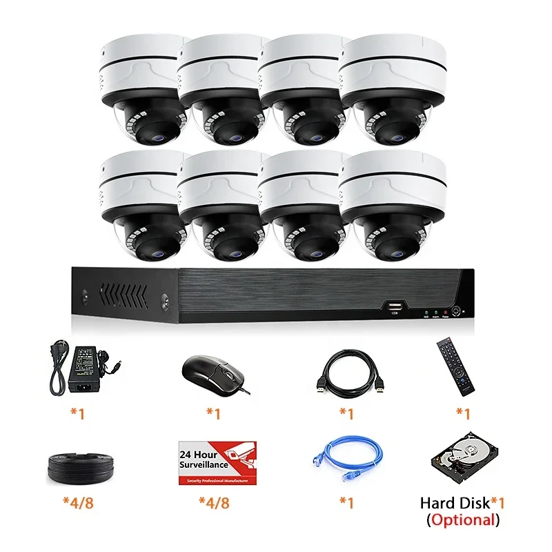 Sistema di telecamere di sicurezza Xmeye 4/8 canali 4K 8MP Face Recognize Audio Motion Detection Telecamera CCTV in vendita Sistema di sorveglianza telecamera