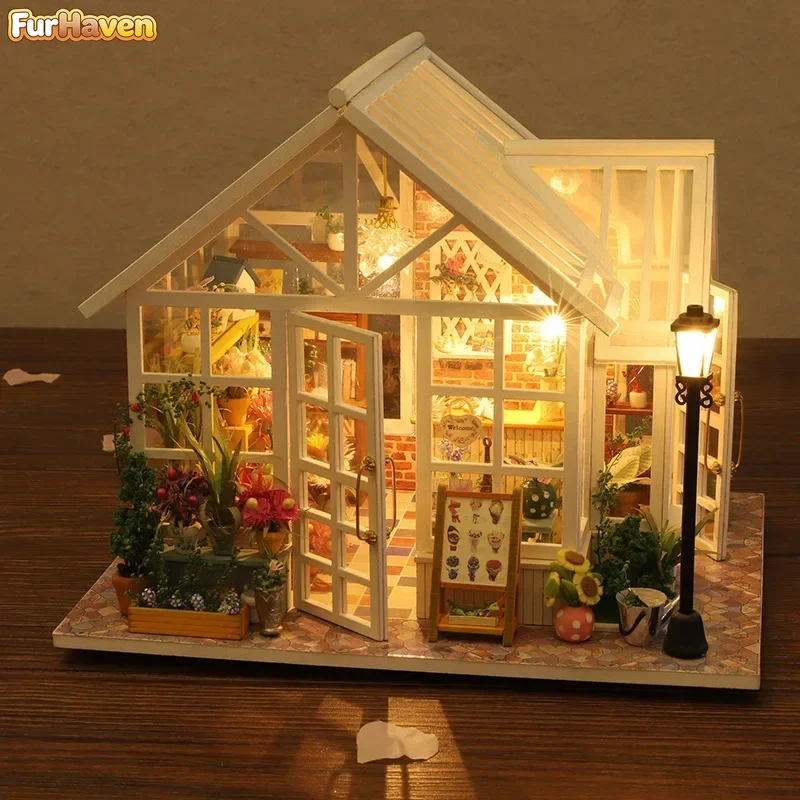 

Flower Garden Cottage Doll Houses DIY Wooden Miniature Model Kit Casa Dollhouse with Furniture Lights for Friends Birthday Gifts