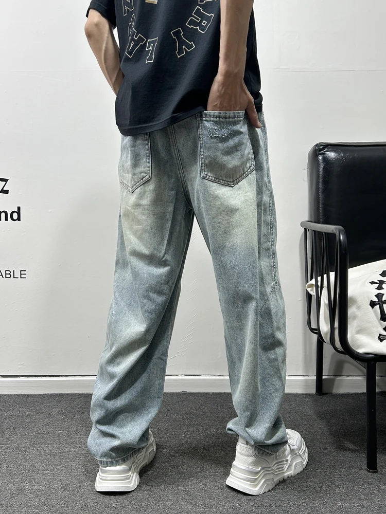 Retro Amerikanische Loch Denim Jeans Männer Sommer Neue Faion High Street Taille Im Freien Messer Hosen Gerade Bein Lose Fit