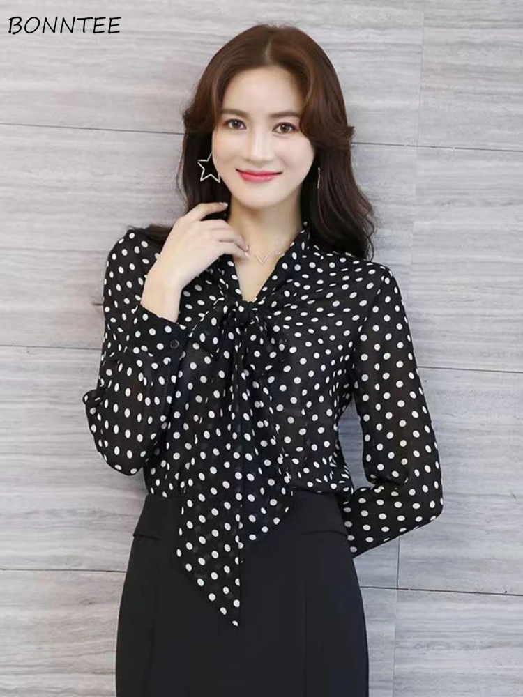 

Dot Blouses Women Office Lady All-match Streetwear Designed Smart Casual Temper Spring Summer Korean Fashion Aesthetic Daily