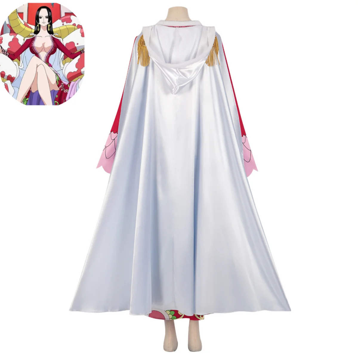 Disfraz de Cosplay de Anime Boa Hancock para mujer, falda con estampado rojo Imperio, capa blanca, peluca, Sexy, traje de bola para mascarada de Halloween