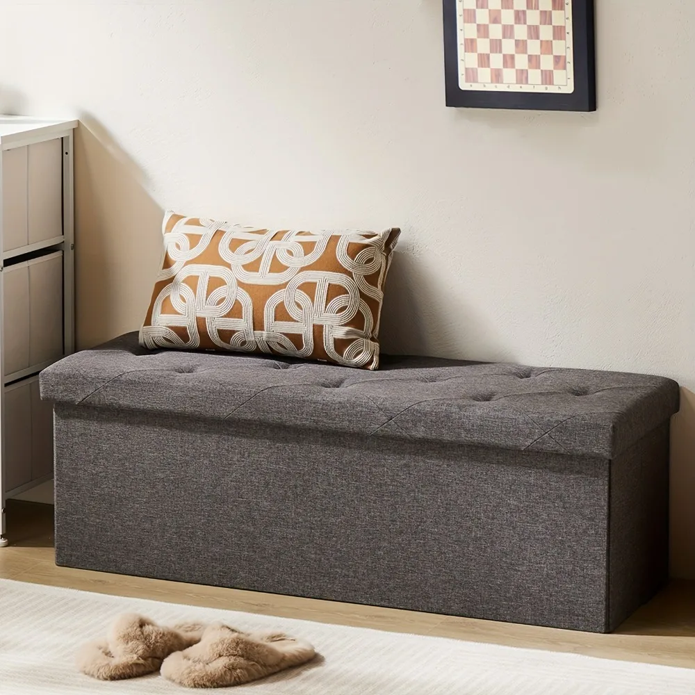 

Foldable Storage Ottoman Bench with Foam Seat | 43 Inches Large Size, Comfortable Soft Fabric, Flip Top Closure
