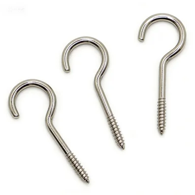 1#-14# Nickel Plated Carbon Steel Light Hook Ring Question Mark Hooks Sheep Eye Hook Screws Wood Self-tapping Screw Hooking