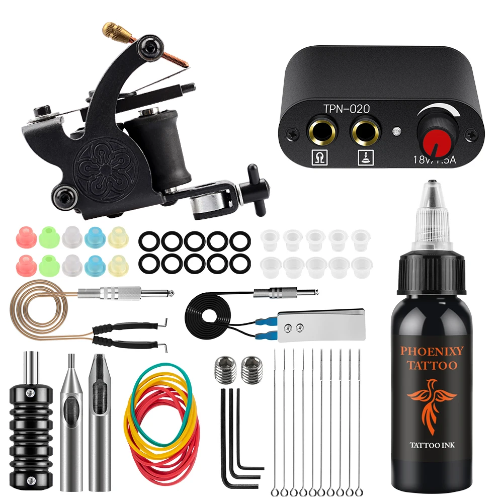 Beginner Tattoo Machine with 5/30ml Permanent Tattoo Ink Needles Professional Tattoo Set with Power Supply for Tattoo Body Art