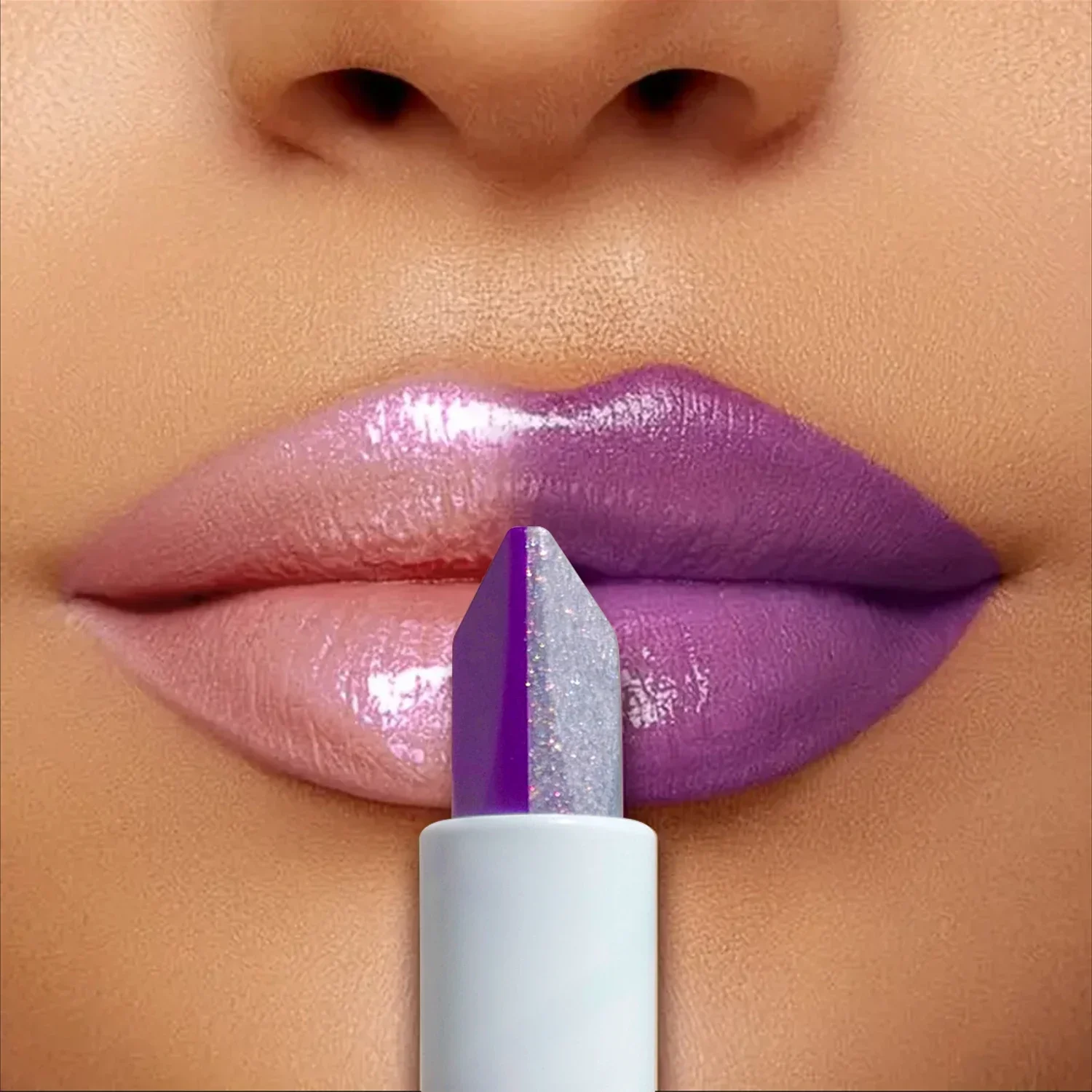 Two-In-One Dual-Color Gradient Silvery Pearl Long-Lasting Purple Lipstick,Doesn't Easily Fade For Christmas Valentine'S Day Gift