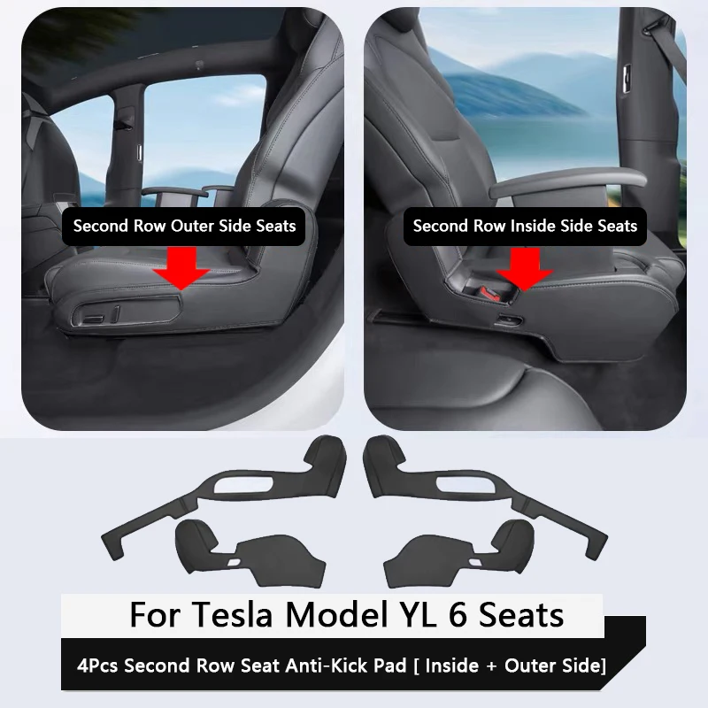 Für Tesla Model YL 6-Sitzer Zweite Sitzreihe Beidseitiger Anti-Kick-Schutz Leder-Sitzkantenschutz Auto-Innenausstattung Zubehör – Detail 7