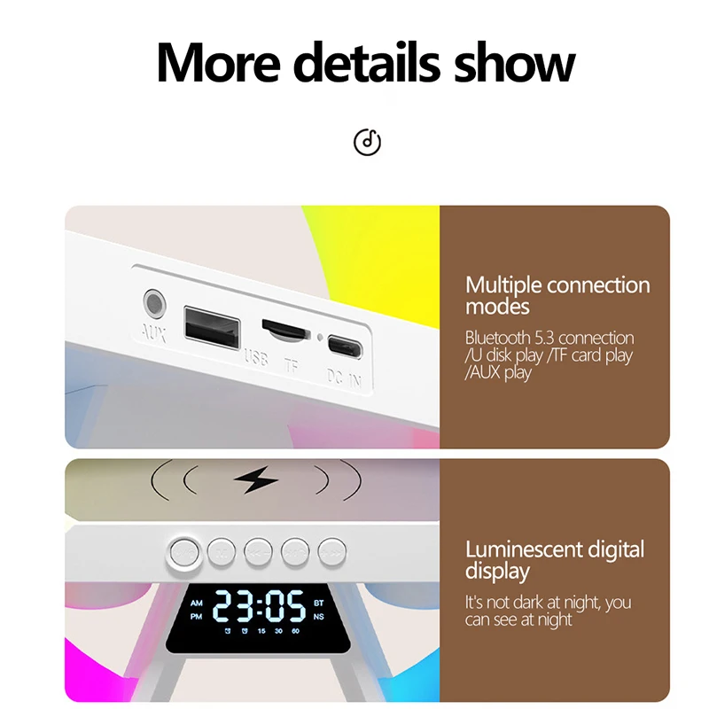 Chargeur sans fil intelligent Bluetooth pour iPhone, Samsung, Xiaomi, Huawei, alarme, veilleuse LED RVB, charge rapide, 10W