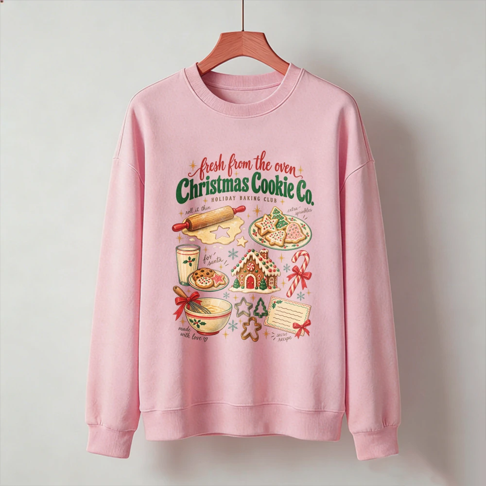 Fresh From The Oven Christmas Cookie Co Gingerbread House Baking Graphic Long Sleeve Pullover Casual Winter Xmas Holiday Tops