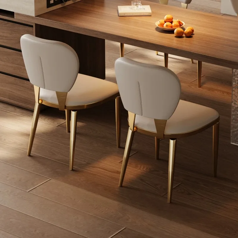 Back Design Dining Chairs Beige Microfiber Leather Stainless Steel Frame Dining Chair Comfortable Elegant Dining Room Furniture