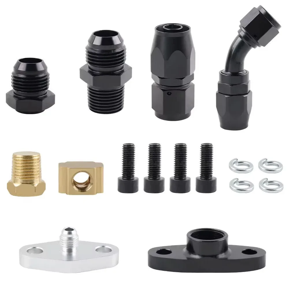 For T3 T4 T3/T4 T66 T70 GT32 GT42 Turbo Oil Feed Return & Drain Line Kit Stainless Steel Braided Hose Turbo Manifold Accessories