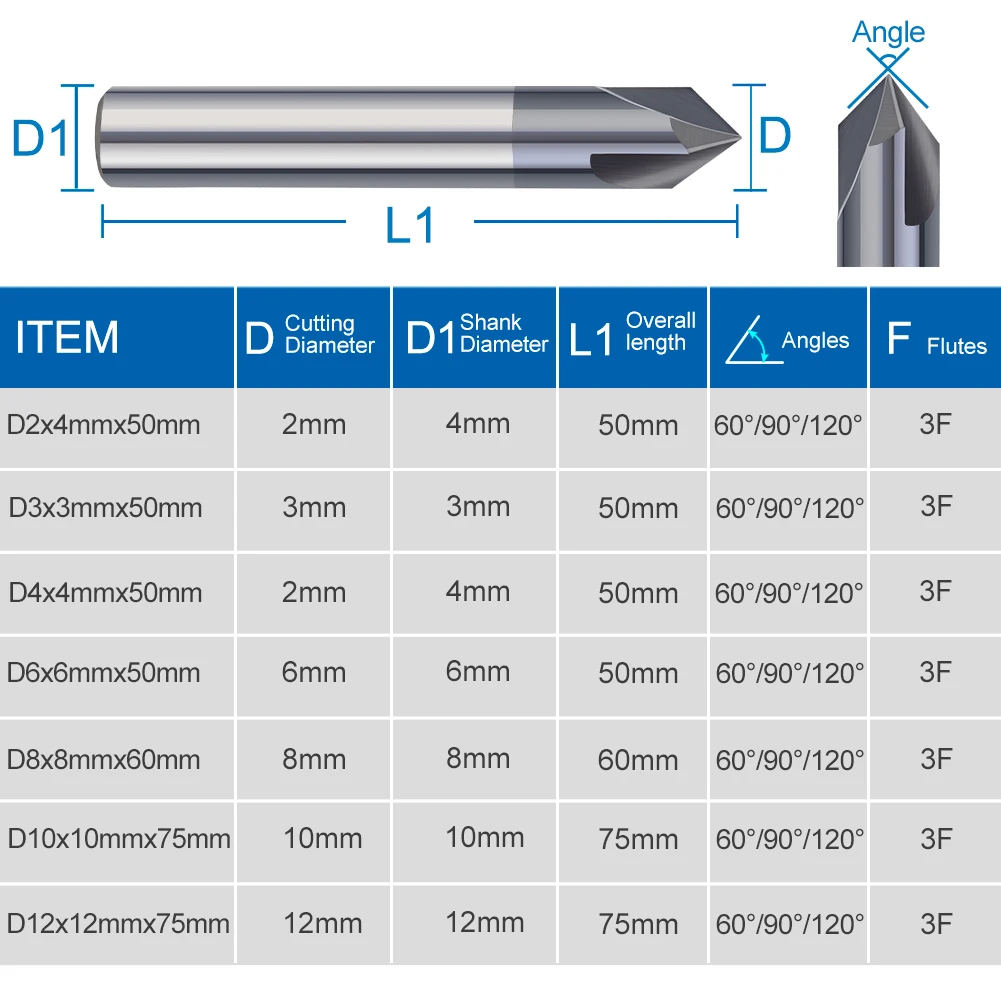 3 flüt pah freze kesicisi 60/90/120 derece CNC Router Bit 2-12mm karbür yivli uç değirmen CNC gravür freze aracı