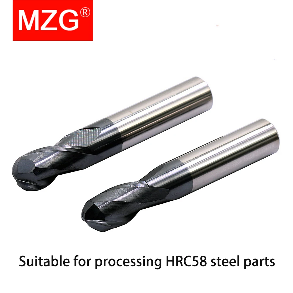 MZG 2 Flute HRC58 Ball End Mill Tungsten Carbide Cutter CNC Router Bit Milling Cutter Tool R0.5 6mm 8mm 10-20mm For Metal Steel
