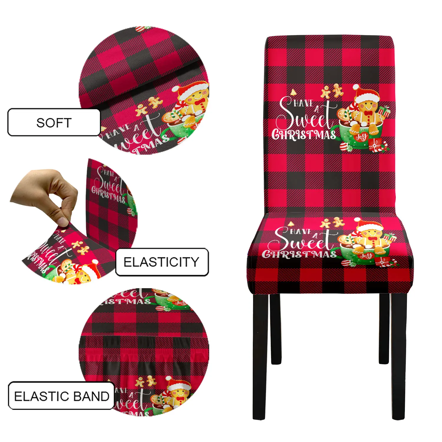 2/4/6 قطع من أغطية كراسي تناول الطعام لعيد الميلاد مصنوعة من نسيج حرير الحليب المرن، قابلة لإعادة الاستخدام وقابلة للغسل، مع طباعة رجل الزنجبيل.