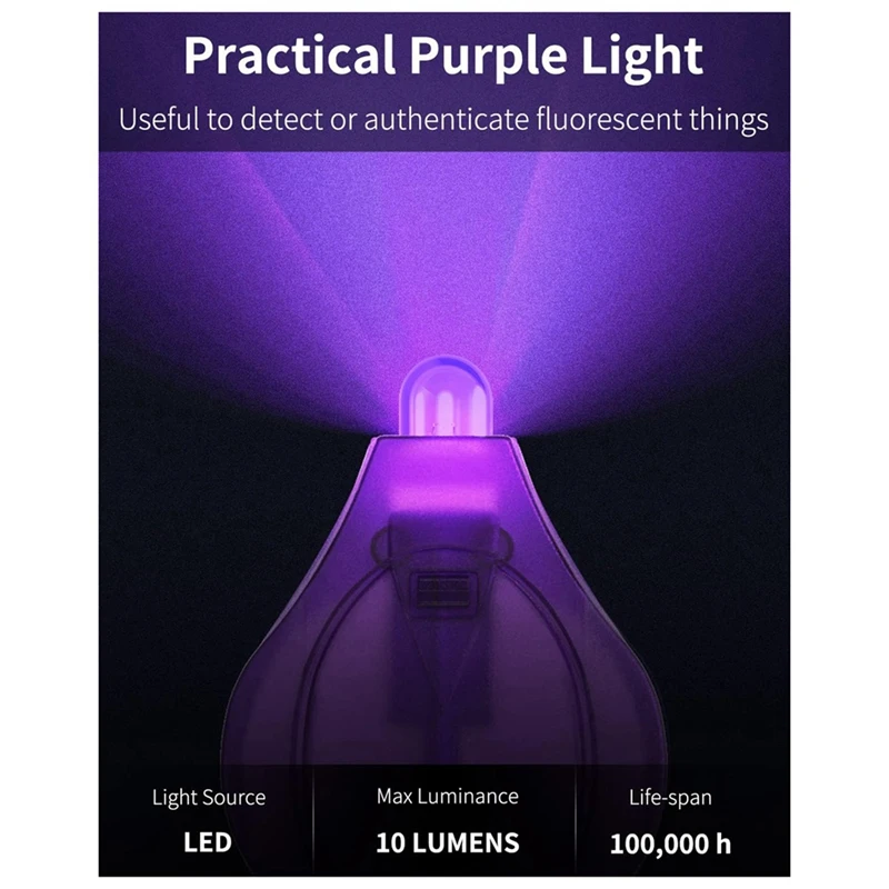 Set senter neon bertenaga baterai, 10 Lumen detektor lampu ungu portabel, 20 pak