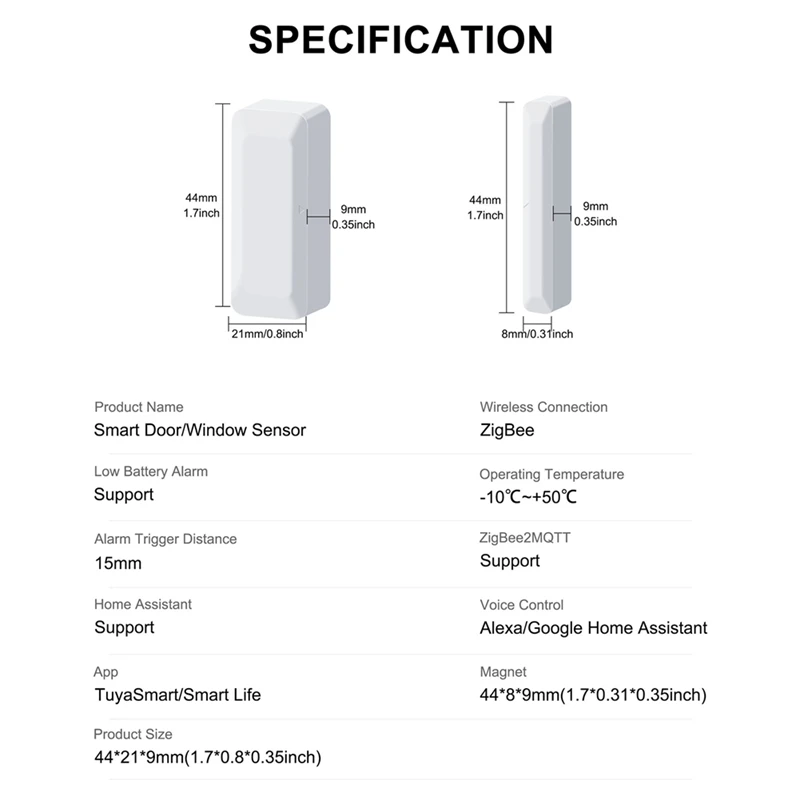 Tuya Zigbee เซ็นเซอร์ประตูเซ็นเซอร์หน้าต่างไร้สายสมาร์ทเซ็นเซอร์ประตูปลุกสนับสนุน Home Security & Automation