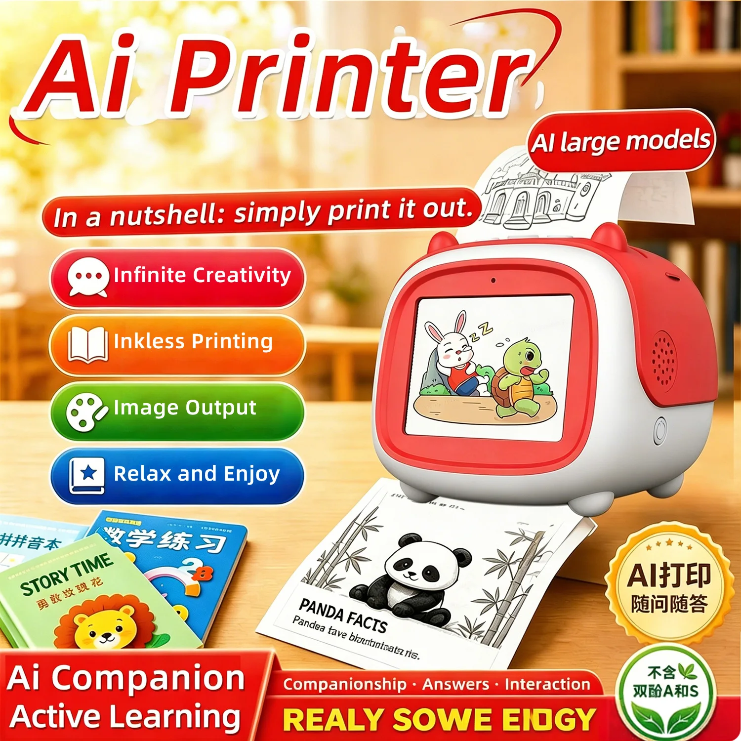 Portable Kids' Smart AI Printer with Screen, Smart Camera & Instant Printer, Voice-Interactive Educational Toy